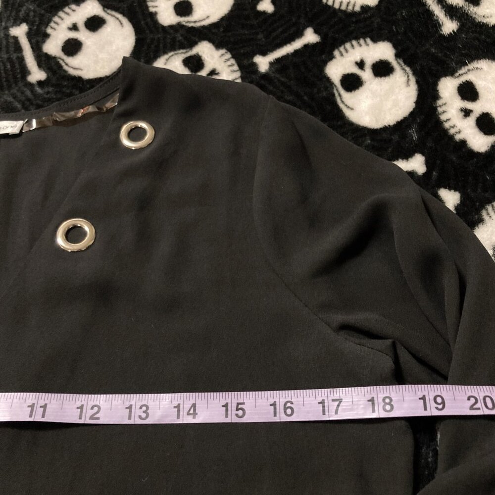 WAREHOUSE ONE Black semi-sheer shirt with silver tone grommets ~ XS SMALL top - Picture 8 of 14
